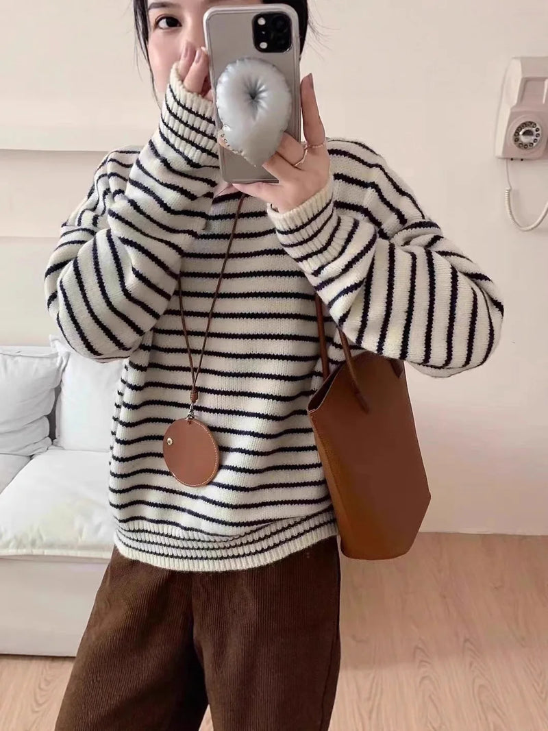 Fashion Striped Knitting Pullover Woman Clothes Round Neck Long Sleeve Knitwear Tops Spring Autumn Woolen Women's Sweater