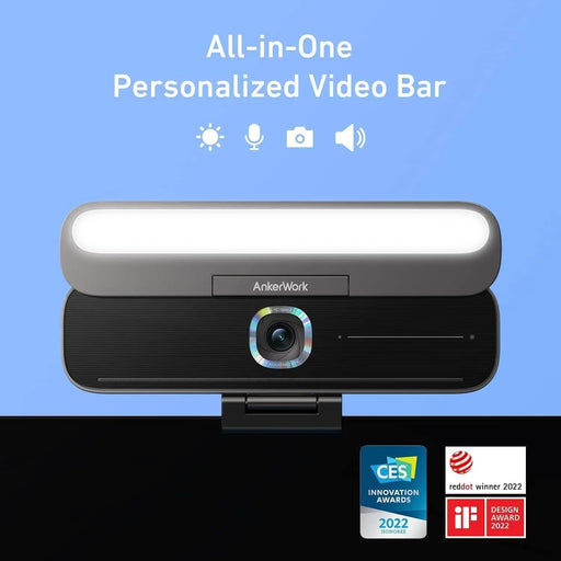 AnkerWork B600 Video Bar with 4-in-1 Design 2K Cam with Speaker Mic Light AI Video Conference Cam 2K Computer Cam with Mic