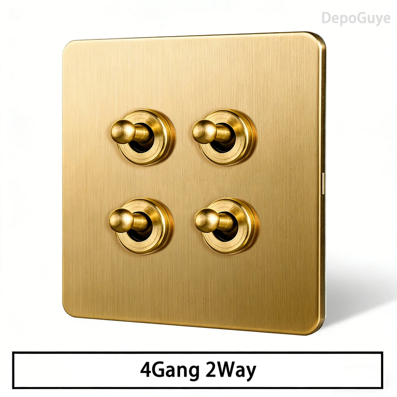 Stainless Steel Panel Retro Toggle Light Switch Gold/Black/White Wall Lamp Brass Lever EU UK Standard 1-4Gang Home Decoration