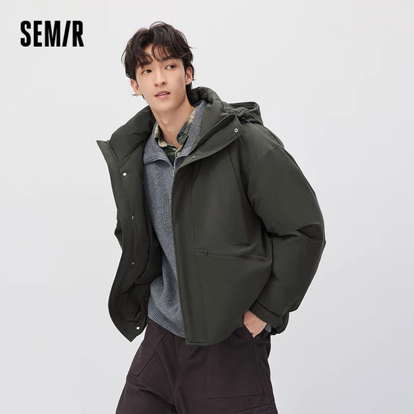 អាវក្រៅ Semir សម្រាប់បុរស ៨០ ភាគរយ មានក្រណាត់ចង មានខ្សែចង មានមួក ពណ៌សុទ្ធ សម្លៀកបំពាក់ធ្វើការ ហោប៉ៅធំ ឆ្នាំ២០២៦ សម្លៀកបំពាក់រដូវរងាថ្មី ពាក់ប្រចាំថ្ងៃ