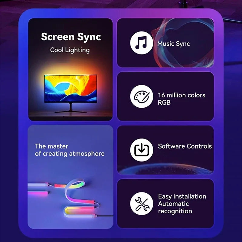 បន្ទះភ្លើង LED អេក្រង់ Ambilight RGB ភ្លើងកុំព្យូទ័រ Sync Color Monitor Ambient Lighting PC Backlight Pickup សម្រាប់បន្ទប់លេងហ្គេម