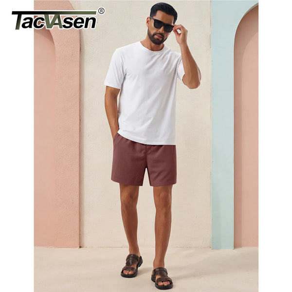 TACVASEN Men's Casual Waflle Shorts Knit 5'' Elastic Waist Drawstring Summer Beach Shorts Lightweight Breathable Streetwear 2026