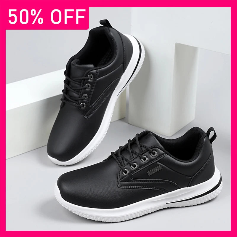Men Sports Shoes New Leather Street Running Anti Slip Thick Soled Fitness Shoes Light Soft Youth Jogging Casual Shoes for Men