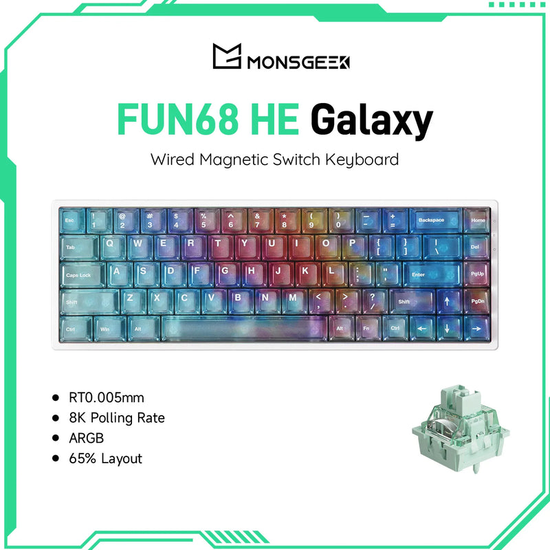 Akko MonsGeek FUN68 HE Keyboard 65% Magnetic Switch Rapid Trigger 0.005mm 8000Hz ARGB Type-C Wired Gaming Gamer Custom Keyboard