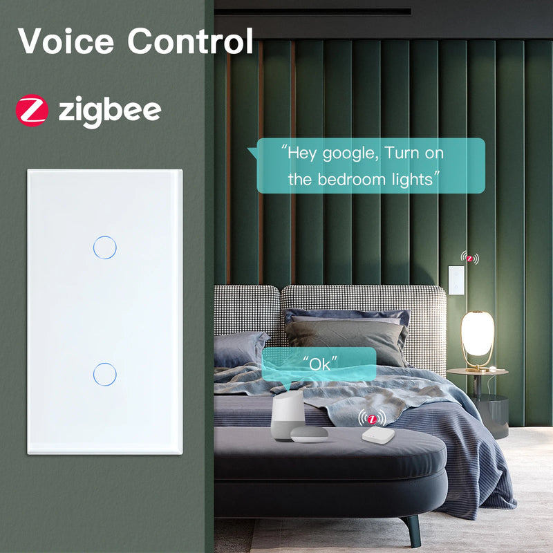 BSEED Zigbee Smart Switch Double 1/2/3Gang 1/2/3Way Wireless Light Switch Support Tuya Google Home App Alexa Voice Control