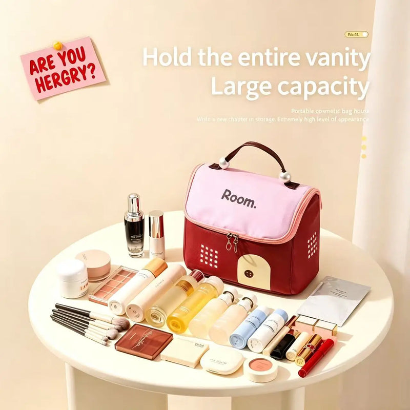 Cute House Shaped Makeup Bag Large Capacity Portable Travel Cosmetic Bag Waterproof Toiletry Storage Organizer for Women