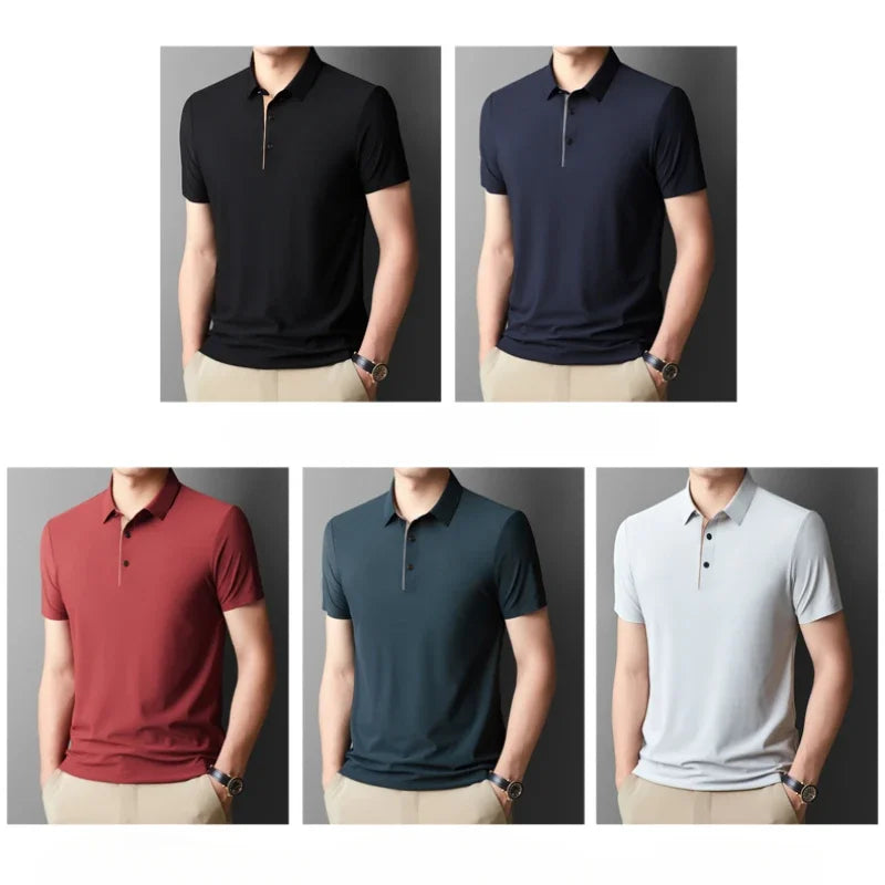 Seamless Golf Shirt, Men's Short-Sleeved Shirt, Slim Fit Summer Business Gentleman Men's Polo Shirt  2024, High-End Knitwear