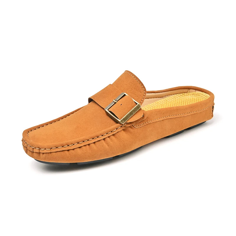 Summer Big Size 47 48 Half Shoes Men Casual Slip On Leather Shoes Loafers Half Slippers