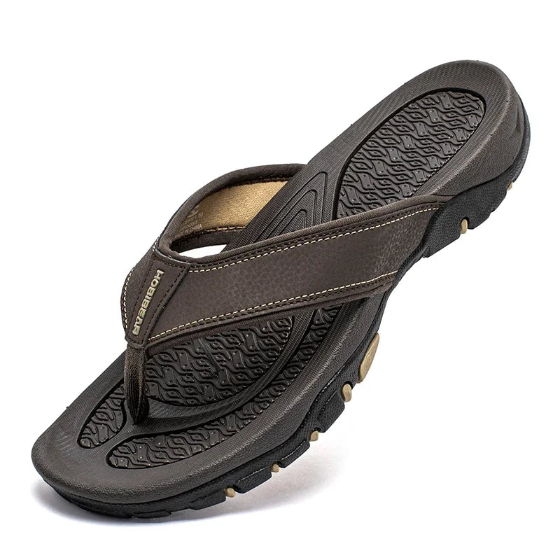 Summer Hot Sale Mens Flip Flops Plus Big Size 49 50 51 52 Leather Slippers Sandals Flip-Flop Beach Shoes Outdoor Hard Outsoles