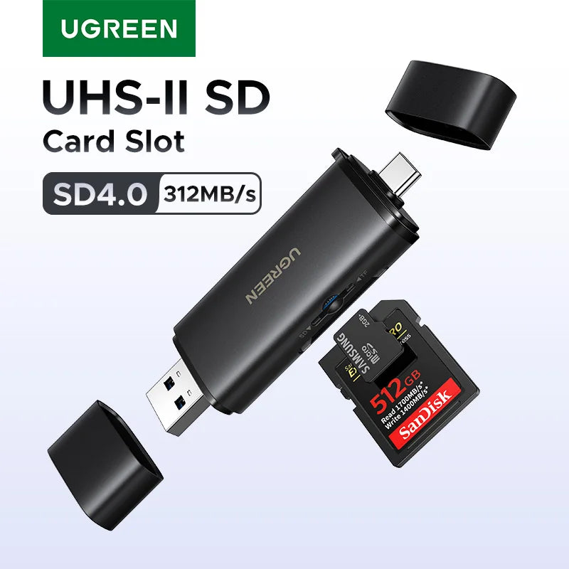 UGREEN USB C SD 4.0 Card Reader USB Memory Card Reader 312MB/s USB3.0&USB C to SD Micro SD TF Card for PC Laptop UHS-II/UHS-I