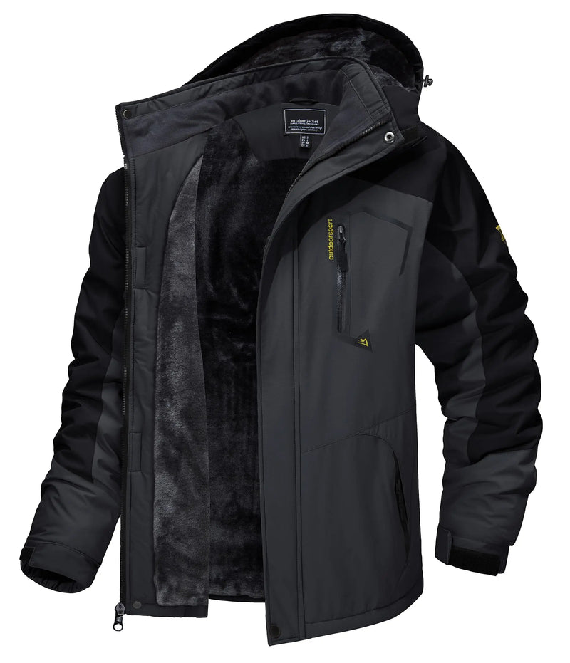TACVASEN Mens Winter Parka Jackets Waterproof Fleece Lined Warm Ski Coats Outdoor Fishing Padded Jackets With Multiple Pockets