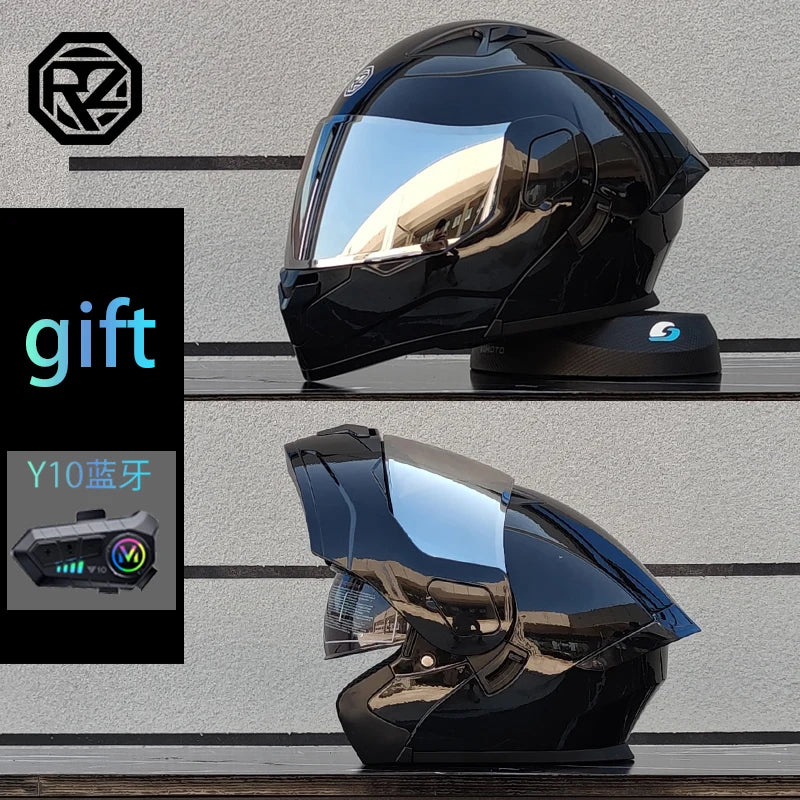 Modular flip motorcycle helmet with Bluetooth earphones, dual lens full helmet ORZ-103