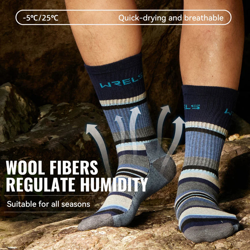 WRELS Merino Wool Hiking Socks Thermal Warm Winter Cushioned Moisture Wicking Socks Breathable Sports Socks Running Skiing Socks
