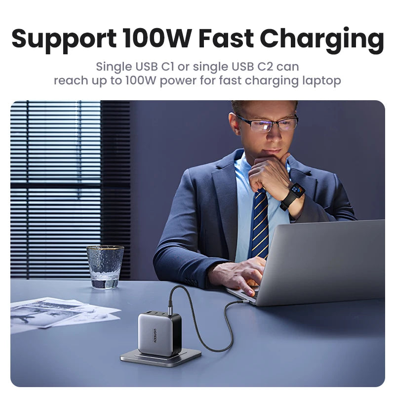 【US Plug】UGREEN 100W GaN Charger USB C Charger QC4.0 3.0 Quick Charge For Macbook Laptop Tablet PD Fast Charger For iPhone 15 14