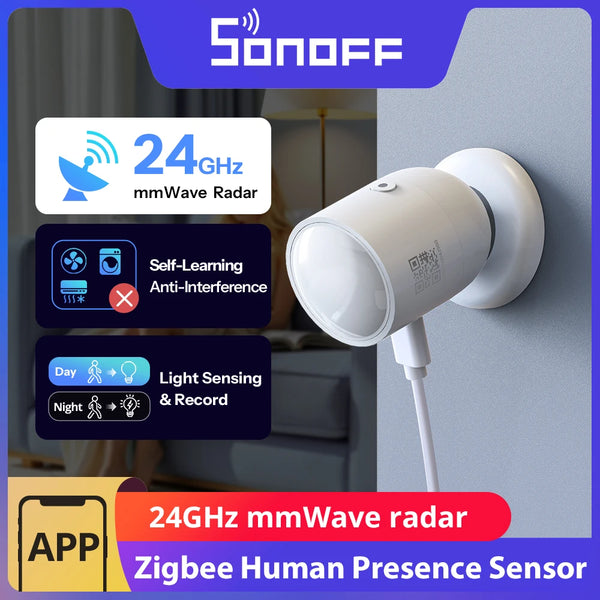 SONOFF SNZB-06P24 Zigbee Accurate Human Presence Sensor 24GHz mmWave Radar Light Sensing Works with Apple Home Via Matter Bridge