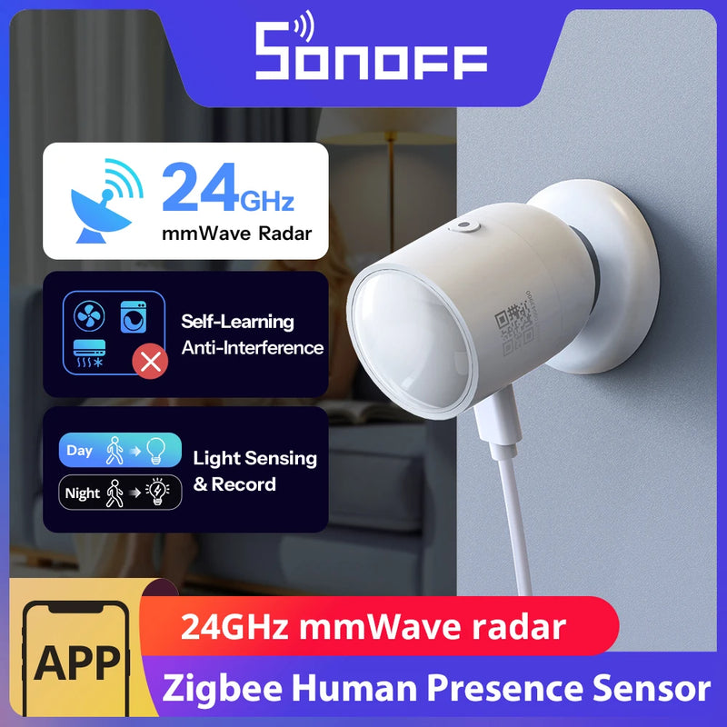 SONOFF SNZB-06P24 Zigbee Accurate Human Presence Sensor 24GHz mmWave Radar Light Sensing Works with Apple Home Via Matter Bridge
