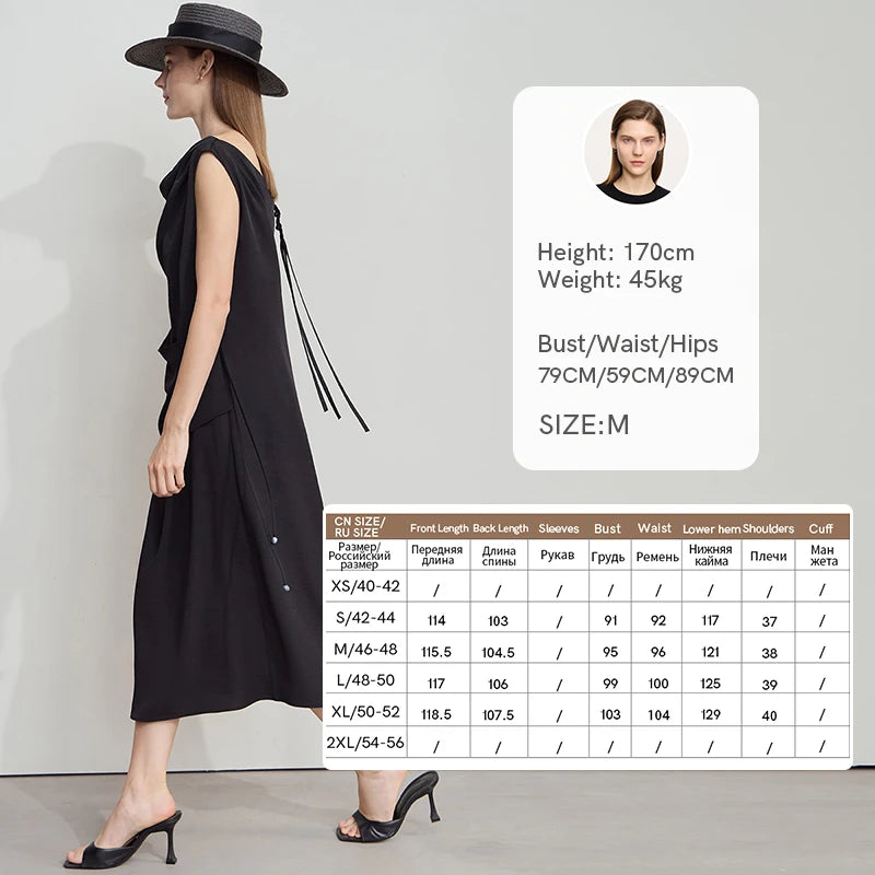 AMII Minimalist Solid Summer Camisole Dress Women New 2026 Sling Collar Pleated Sleeveless Loose Dresses Female Fashion 12552040