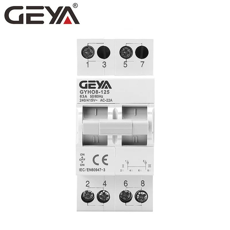 GEYA GYHO8 MTS 63A ឧបករណ៍បំលែងសៀគ្វីអគ្គិសនីដោយដៃ ថាមពលពីរ ឧបករណ៍បំបែកសៀគ្វីអគ្គិសនី 1P 2P 3P 4P