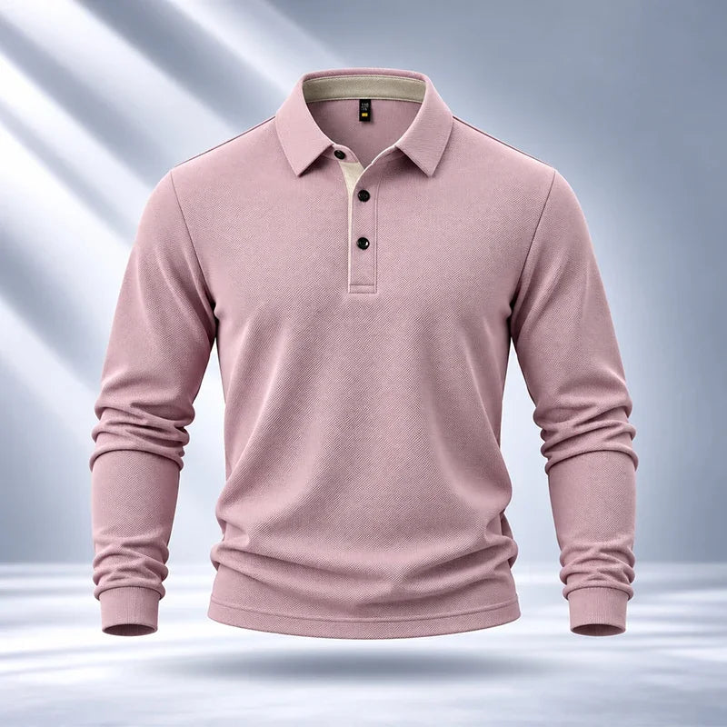 Premium Fabric Mens Polo Long Sleeve Shirt Fine Workmanship Turn Down Collar Top For Weekend Outdoor Scenes