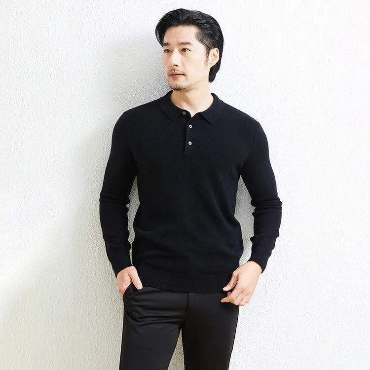 100% Wool. High-quality Men's Warm Sweater, Business Casual Stretchable POLO Shirt, Fall/winter Pullover Knitted Sweater.