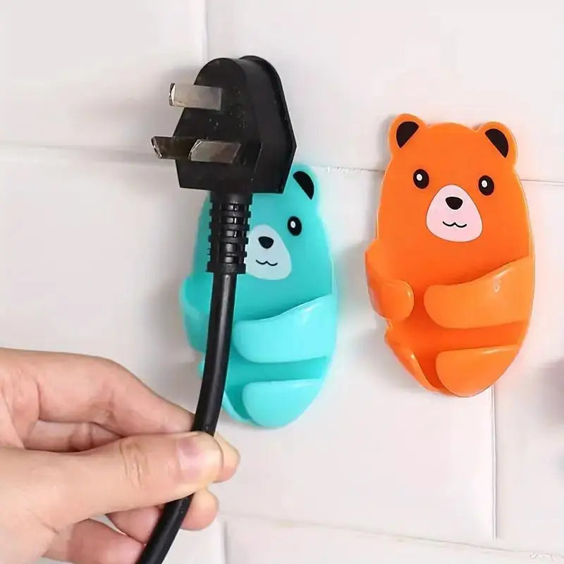 Bear Wall-Mounted Power Strip Organizer - Cute Sticky Cable Clips for Kitchen/Office, No-Drill Installation (4-Pack)