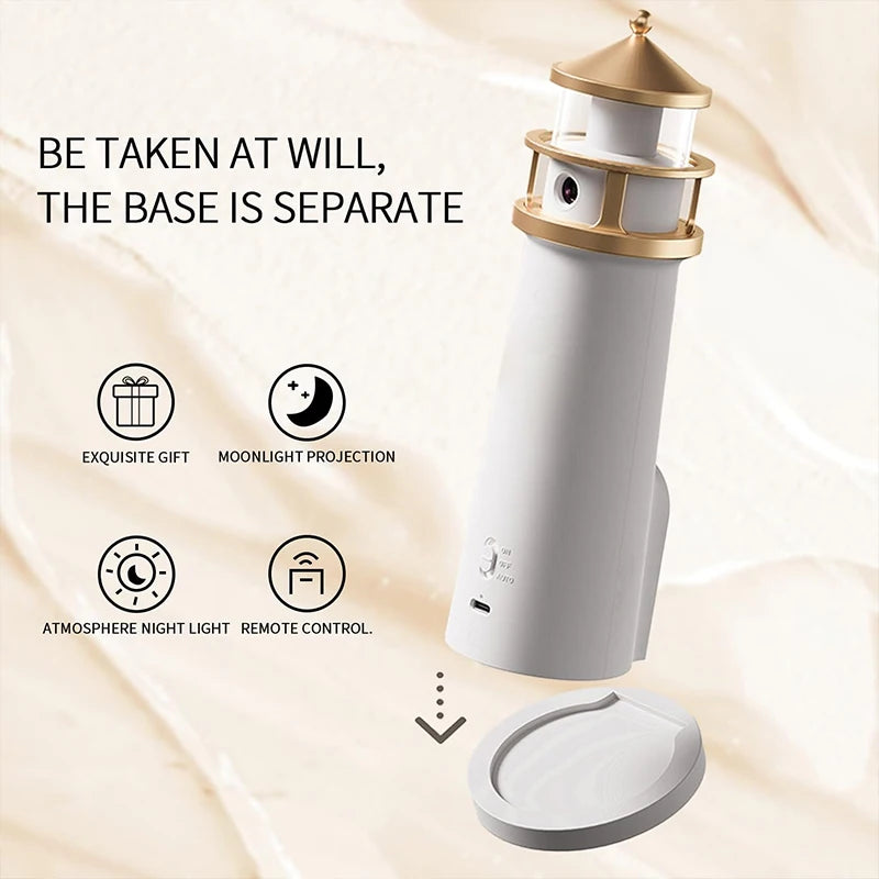 Lighthouse Ambient Light Moon Projection Night Lights Remote Control Bluetooth Music Motion Sensor Creative Desktop Decor Gifts
