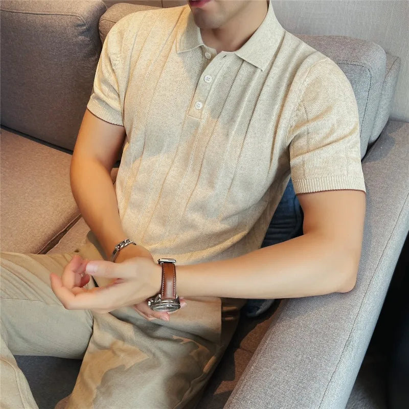 Men's Old Money Style Lyocell-Linen Knit Polo Shirt – Breathable, Soft & Wrinkle-Resistant Short Sleeve Top with Natural Drape