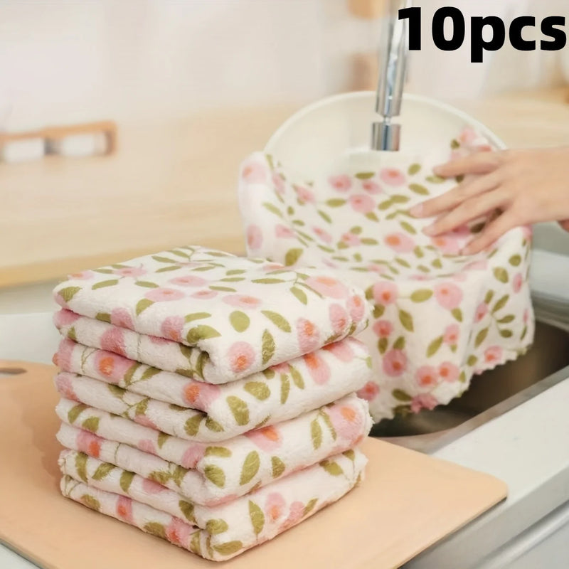 5/10pcs Coral Fleece Cleaning Towels,Super‑Absorbent Quick‑Dry,Reusable,Square Towels for Kitchen,Washing and Furniture Care
