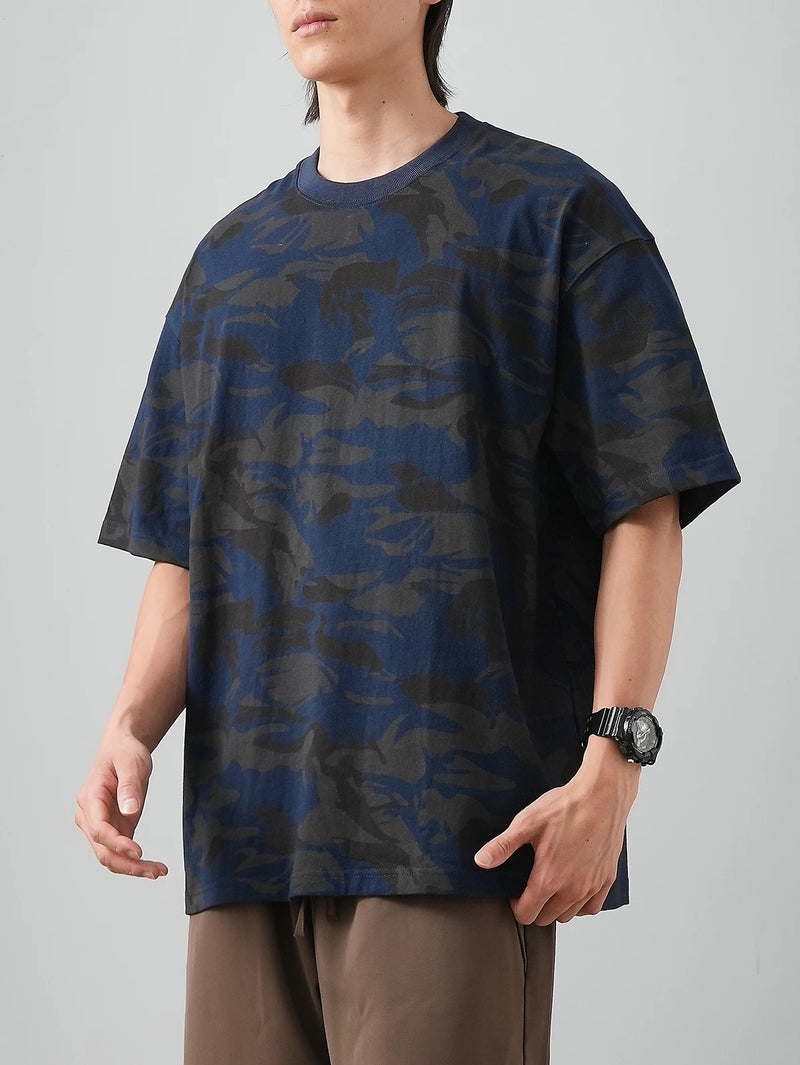 DUKEEN 320G Heavyweight Camouflage Men's T-Shirt 100% Cotton Summer Vintage Trend Crew-Neck Short Sleeve Tees Unisex