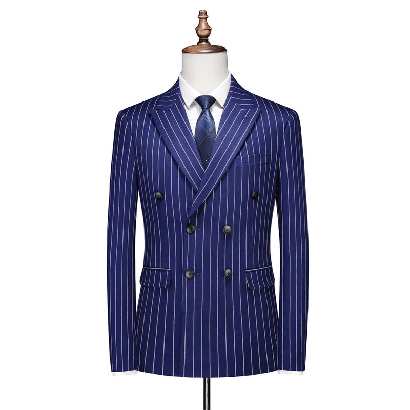 Men's Vertical-Striped Blazer, Perfect for Weddings, Parties, and The Office. Asian Sizes. White, Black, Blue, Gray, Red, Brown.