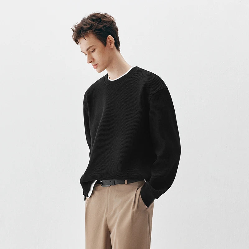 Semir Men Sweatshirt Fleece Lined Waffle Texture Layered Look Long Sleeve Everyday Style 2026 Winter Warm Layer Soft Comfort
