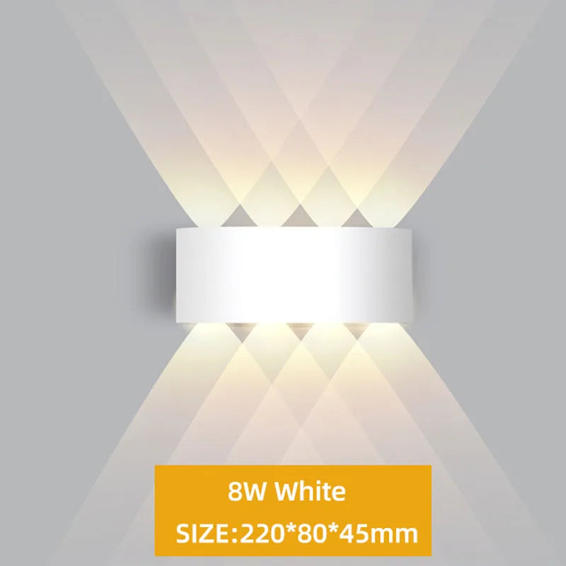 ចង្កៀងជញ្ជាំងខាងក្នុង LED 4W/6W/8W/10W/12W ការពារទឹកជ្រាប IP65 ចង្កៀងជញ្ជាំងអាលុយមីញ៉ូម ចង្កៀងសួនច្បារសម្រាប់បំភ្លឺបន្ទប់ទទួលភ្ញៀវ ជណ្តើរ