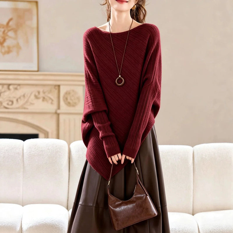 Lazy Wind Bat Sleeve Irregular Sweater Women's Autumn Winter Loose Knitted Bottoming Shirt Premium Ladies Top Pullover Jumper
