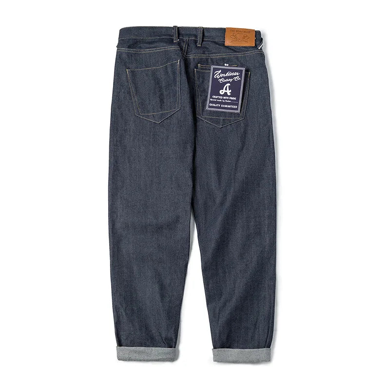 Maden Vintage 13.5oz Heavyweight Selvedge Raw Denim Jeans Men's Straight Fit Cotton Jeans Casual Pocket Trousers Fall Winter