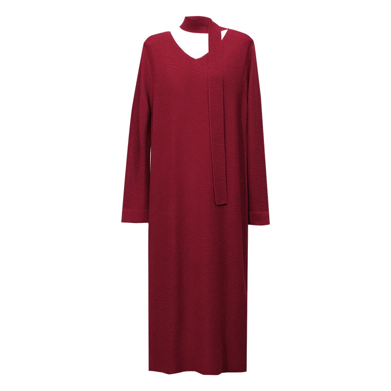 Amii Women's V-Neck Long Sleeve Maxi Dress Oversized Minimalist Elegant Casual Loose Knit Dresses for Women 2026 Autumn 12643020