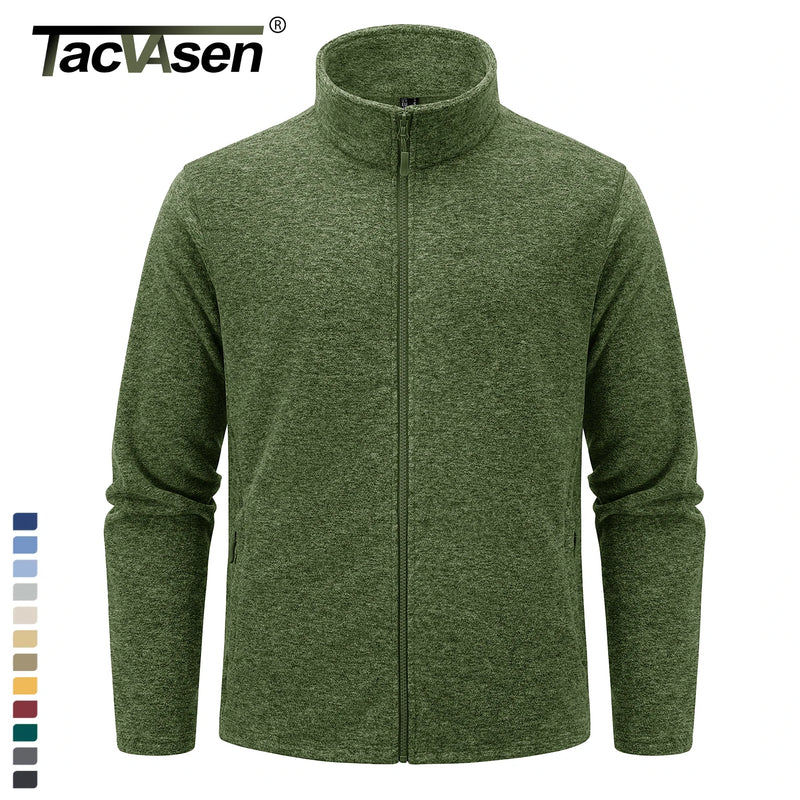 TACVASEN Lightweight Fleece Stand Collar Jackets Mens Spring Casual Full Zip Jacket Outdoor Sportswear With Pockets Outwear Tops