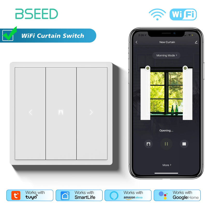 BSEED WIFI Button Switch 1/2/3/4Gang 2Way Smart Click Switch Smart EU Socket Plastic Frame Tuya Smart Life Alexa Voice Control