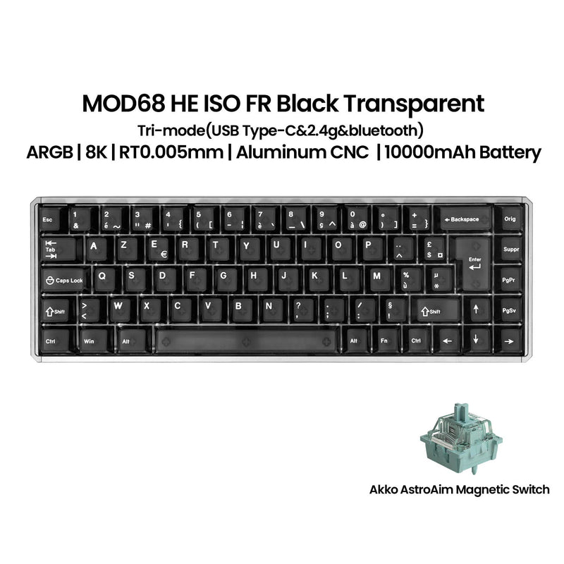 Akko MOD68 HE Keyboard ISO UK/DE/FR Layout 65% Magnetic Switch Rapid Trigger 0.005mm 8K ARGB Custom Gaming Mechanical Keyboard