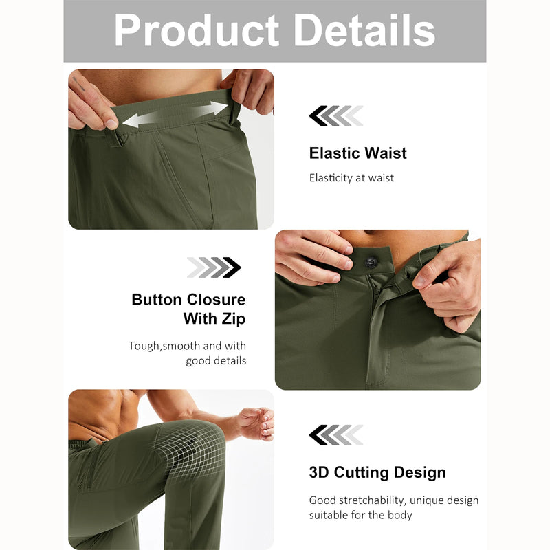 Men's Hiking Cargo Pants Quick Dry Lightweight Stretch Nylon Ripstop Water Resistant Outdoor Work Fishing 5 Zipper Pockets