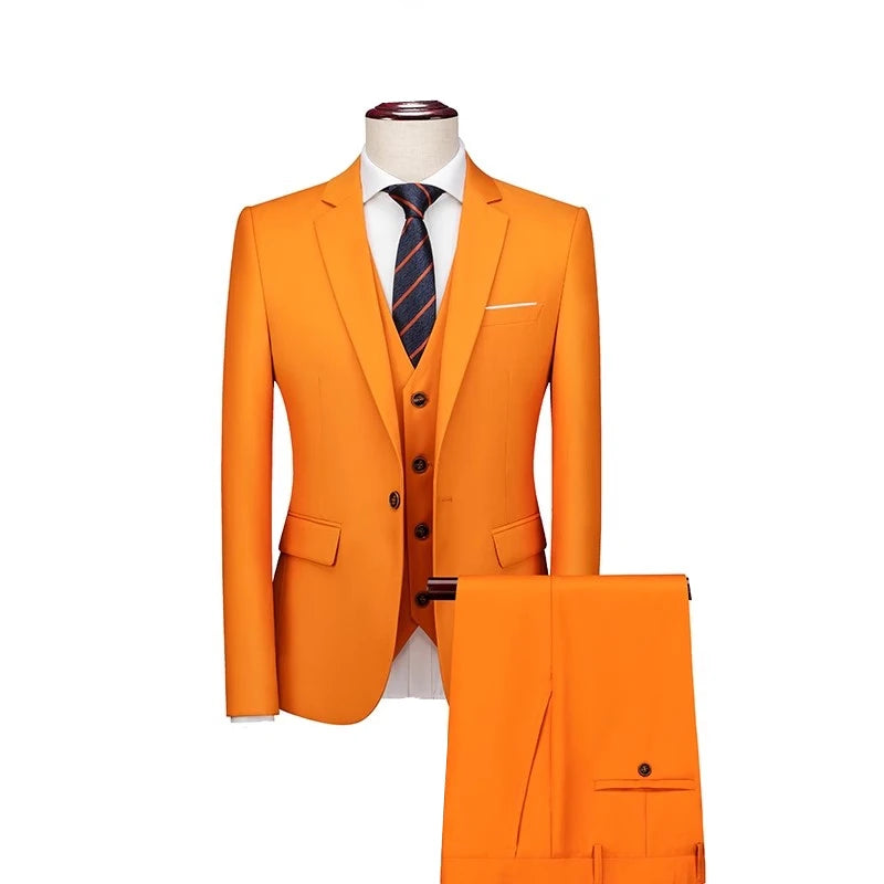 2026 Men's Grass Green Suit Three-Piece, Wedding,Party,Business,Interview Menswear,Red,Black,Blue,Purple,Yellow Asian Size Sets
