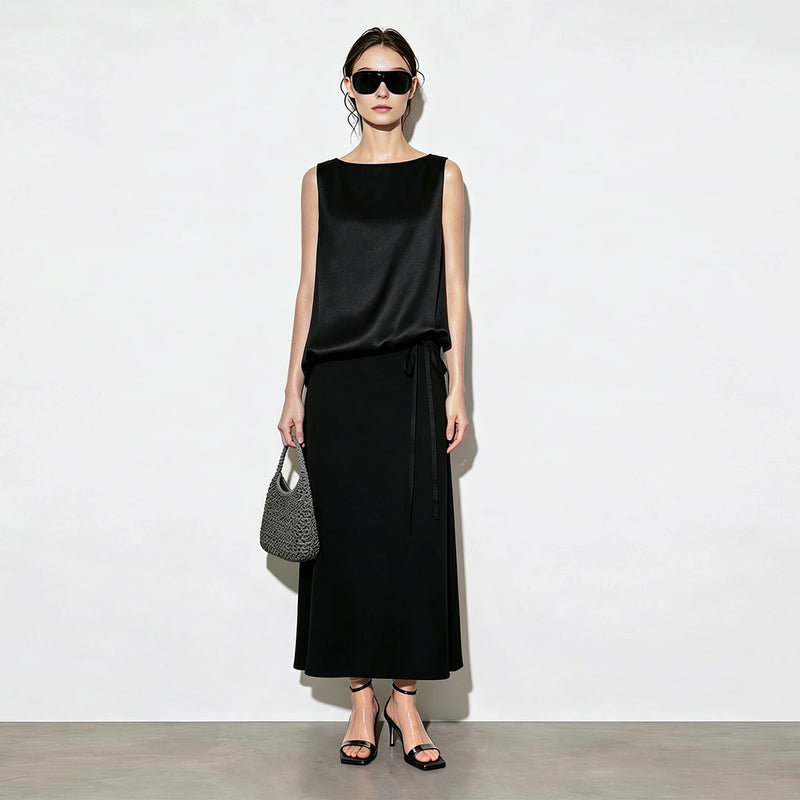 Amii Women's Dress 2026 Summer New Acetate Tie Loose Long Dresses For Women Casual Chiffon Patchwork Women's Clothing 12642163