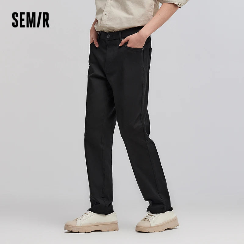 Semir Comfort Pants Men Spring Solid Color Versatile Straight Leg Minimalist Fashion Back Elastic Waist Long Trousers