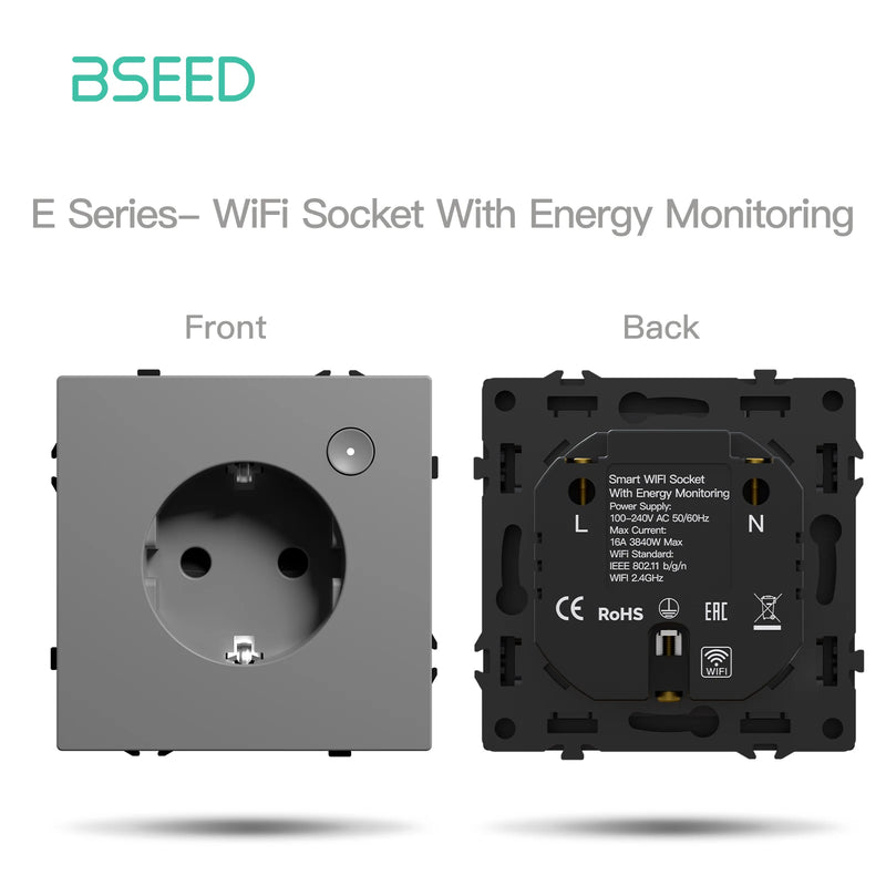 BSEED 1/2/3/4Gang WIFI Button Switch Part Plastic Frame Smart Dimmer Curtain Switch Function DIY Part Smart Socket Combination