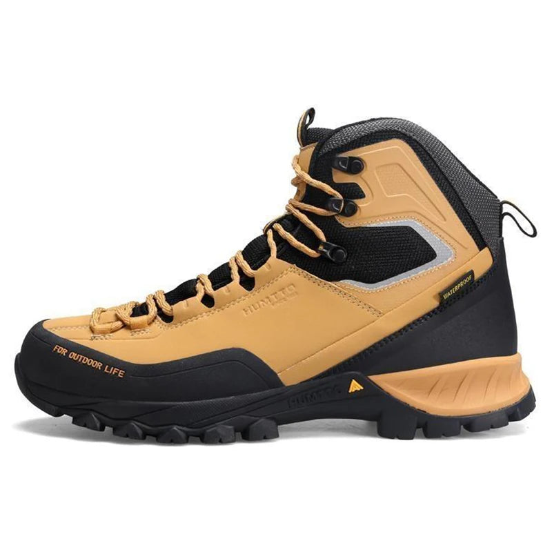 HUMTTO Leather Hiking Boots for Men Luxury Designer Waterproof Outdoor Shoes Climbing Trekking Sneakers Mens Safety Ankle Boots