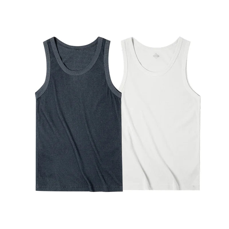 Maden Casual Men's Sleeveless Tank Tops Heavyweight Solid Color Ribbed Vest for Summer Slim Fit Sports Fitness Training T-shirt