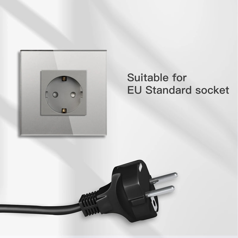 BSEED EU Wall Sockets Single Plugs Sockets Double 5V 2.1A USB Socket Phone Charge Glass Panel Power Sockets Kids Protection 16A
