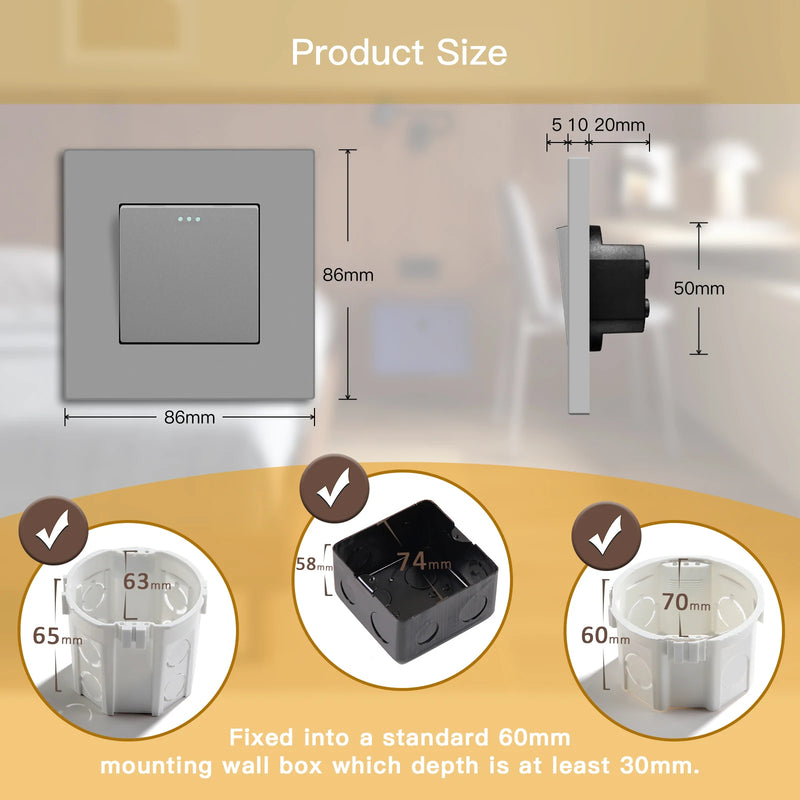 BSEED Button Switch 1/2/3Gang 1Way Wall Sockets With USB Type-C Phone Charger Mounted Double Socket Plastic Panel Triple Outlets
