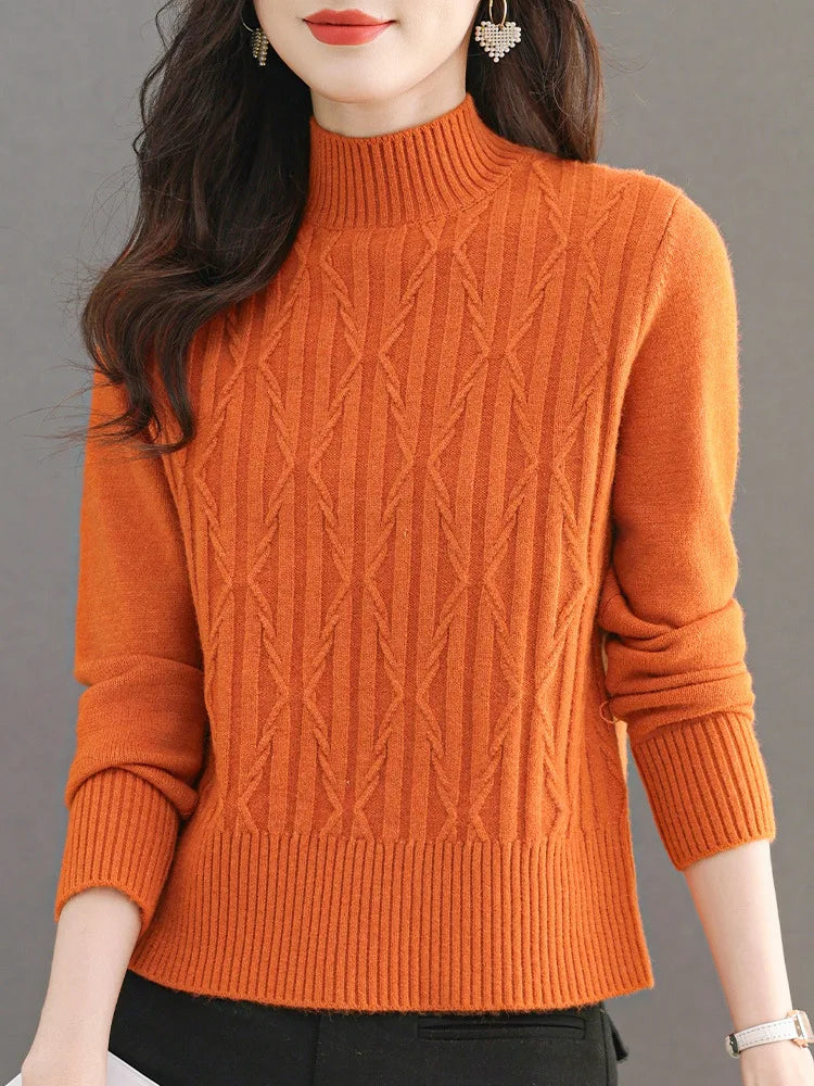 Women's Long Sleeve Top Half Turtleneck Warm Pullover Shirt Autumn Winter Clothes Woman Jumper Knitwear Female Pull Sweater