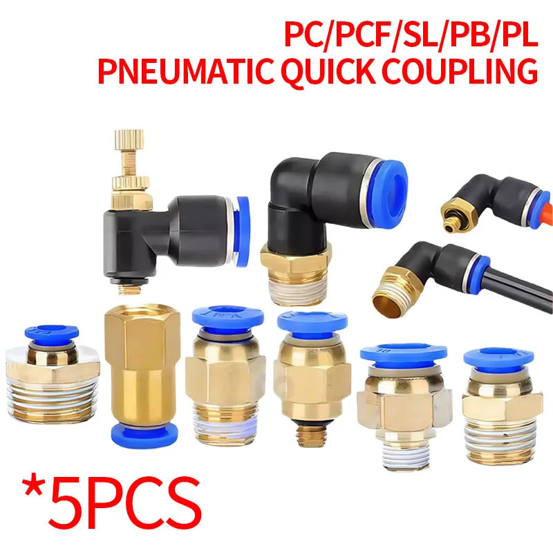 5PCS Pneumatic Air Connector Fitting PC/PCF/PL/PB/SL 4mm 6mm 8mm Thread 1/8 1/4 3/8 1/2 Hose Fittings Pipe Quick Connectors