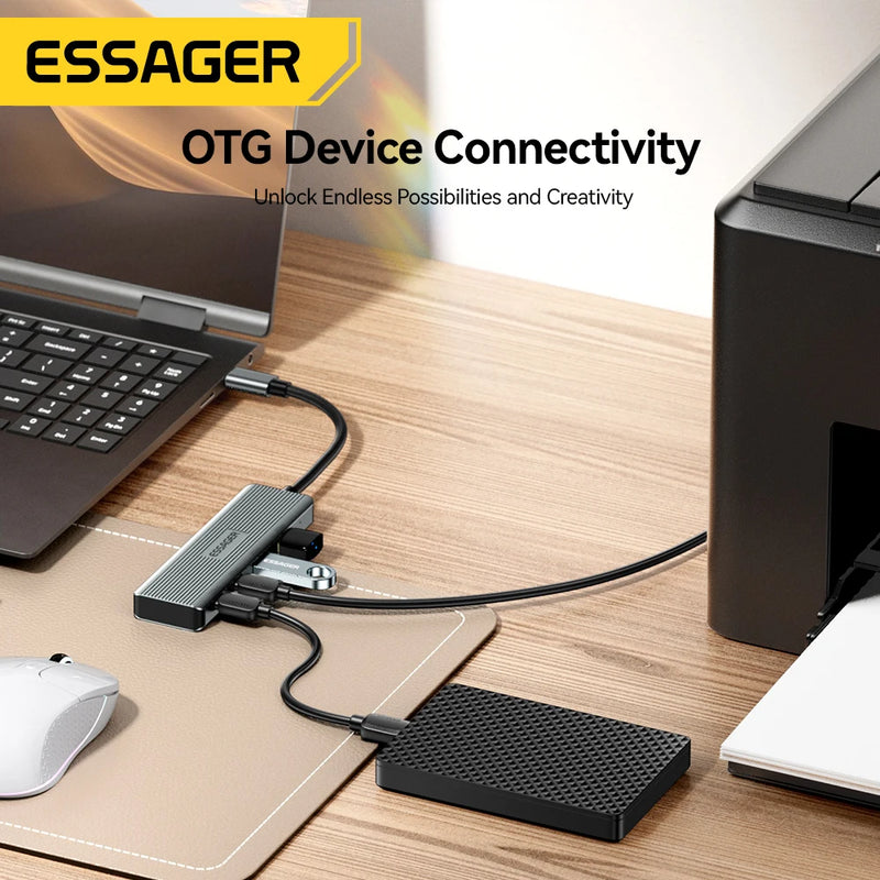Essager USB Hub Adapter 4 in 1 USB Type C to USB3.2 Gen2 Hub Splitter Adapter for MacBook Pro Air Samsung Docking Station HUB